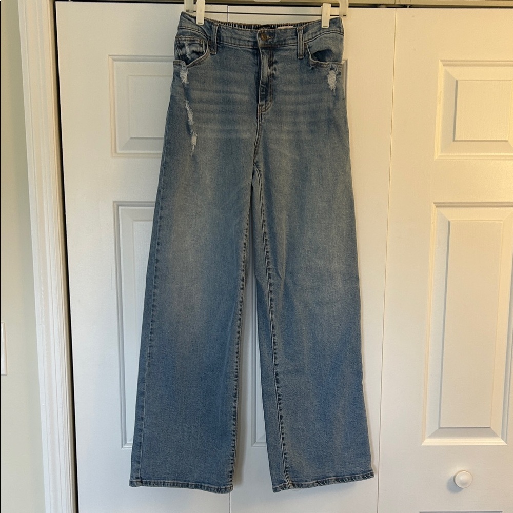 BCBGeneration Medium Blue Wide-Leg Distressed Jeans
